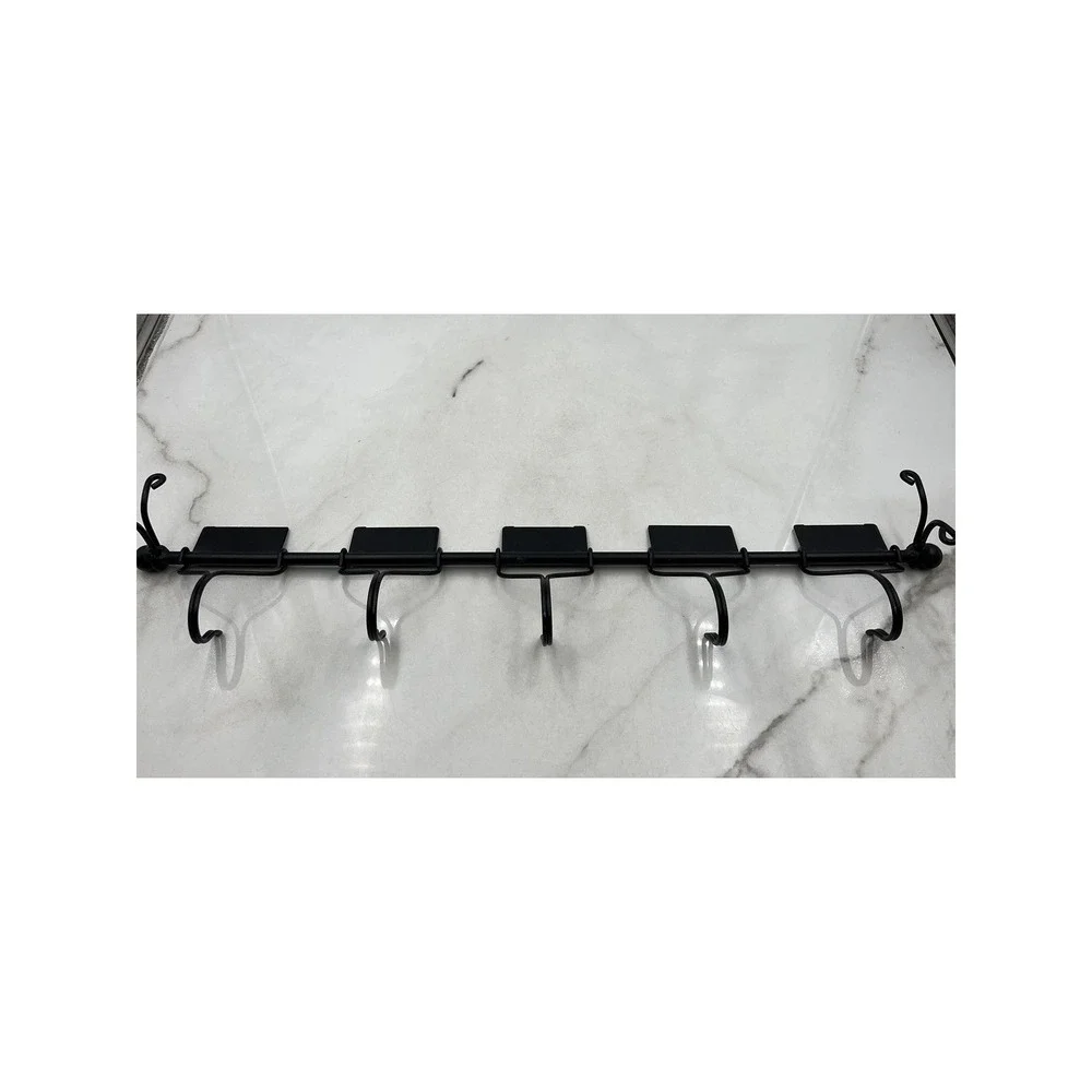 Black Metal Wall Mounted Coat Rack 5 Sliding Hooks with Label Holders 24 Inch